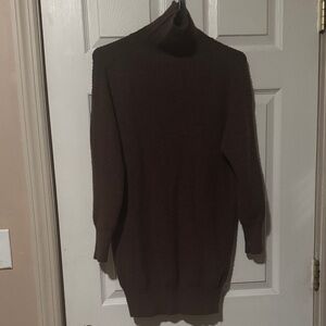 SHEIN Brown Ribbed Turtleneck Mini Dress